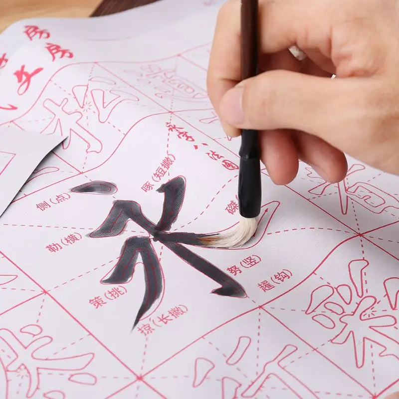 No Ink Magic Water Writing Cloth Brush Gridded Fabric Mat Chinese Calligraphy Practice Practicing Intersected Figure Set