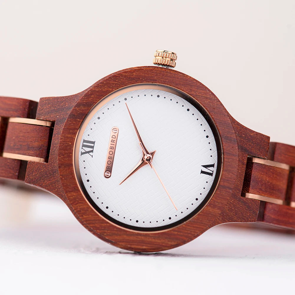 BOBO BIRD Women Watch Fashion Wooden Japanese Quartz Movement Wristwatch Luxury Red Sandalwood Timepiece Gift Box часы женские