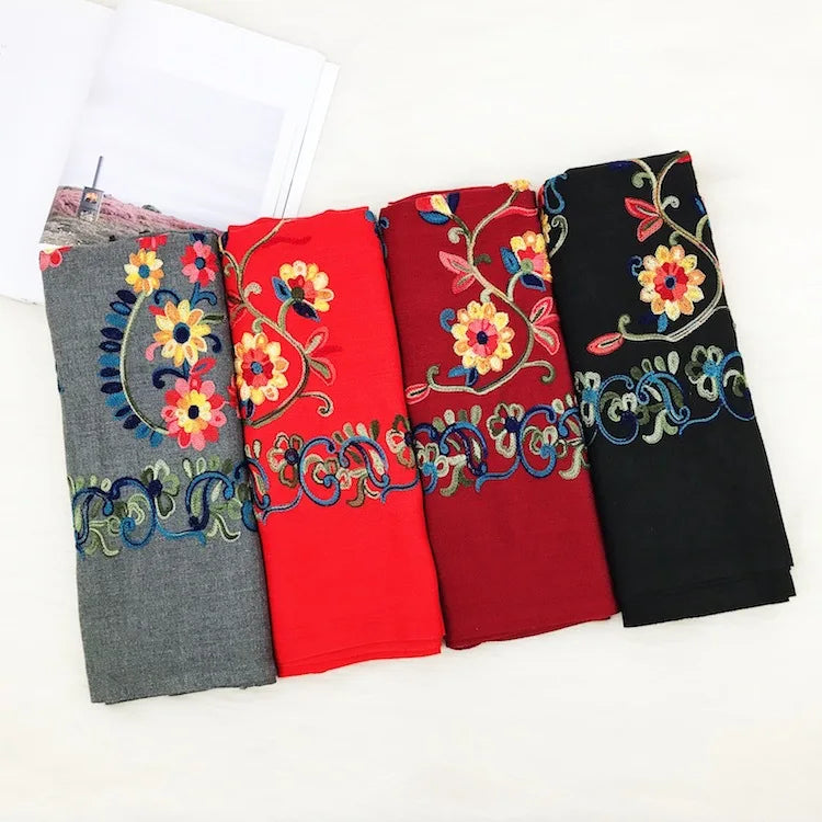 Thick Winter Scarf Women Warm Cashmere Plum embroidery Sun flower Tassel Shawl Wrap Blanket Hijab Lady Scarf Pashmina Scarves