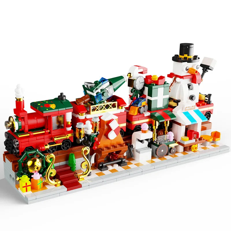 838pcs 4 IN 1 MOC Christmas Street View Building Blocks Bricks Christmas Winter Village Santa Claus Train Store Kids Toy Gift