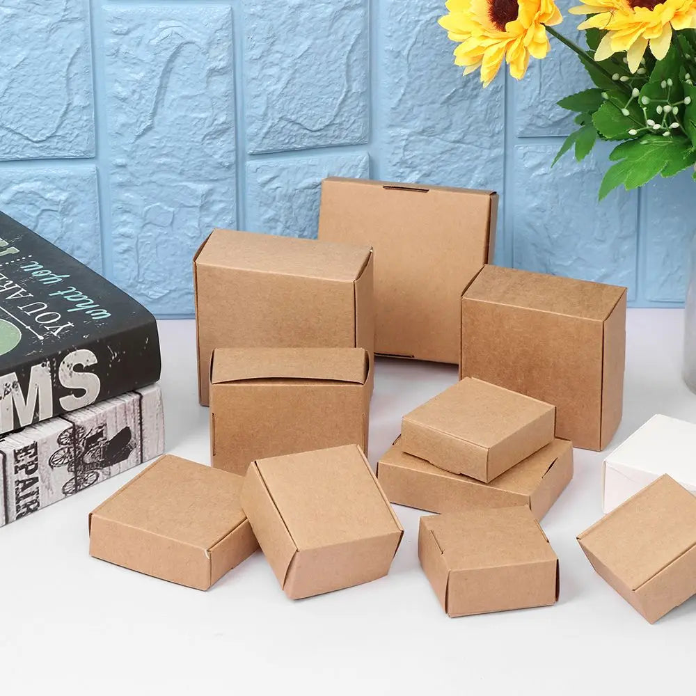 10pcs 9sizes Small Handmade Gift Craft Candy Storage Kraft Paper Box Wrapping Cardboard Package