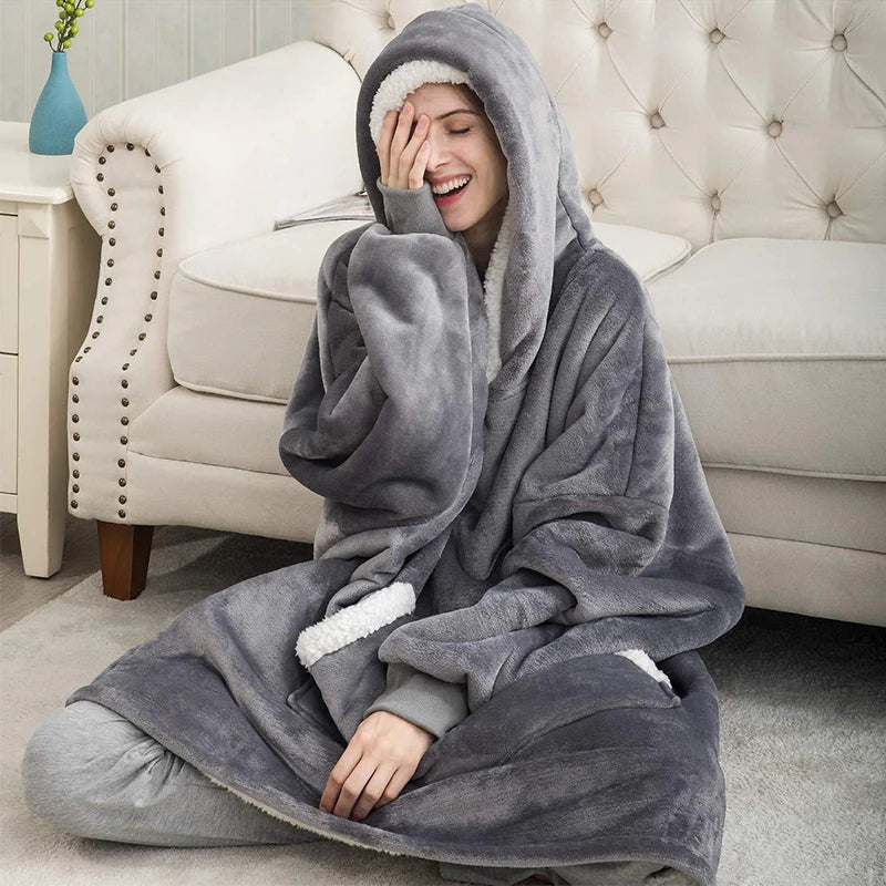 SnugWrap: Winter warm fleece wearable hooded blanket, a fluffy TV blanket hoodie for ultimate coziness.