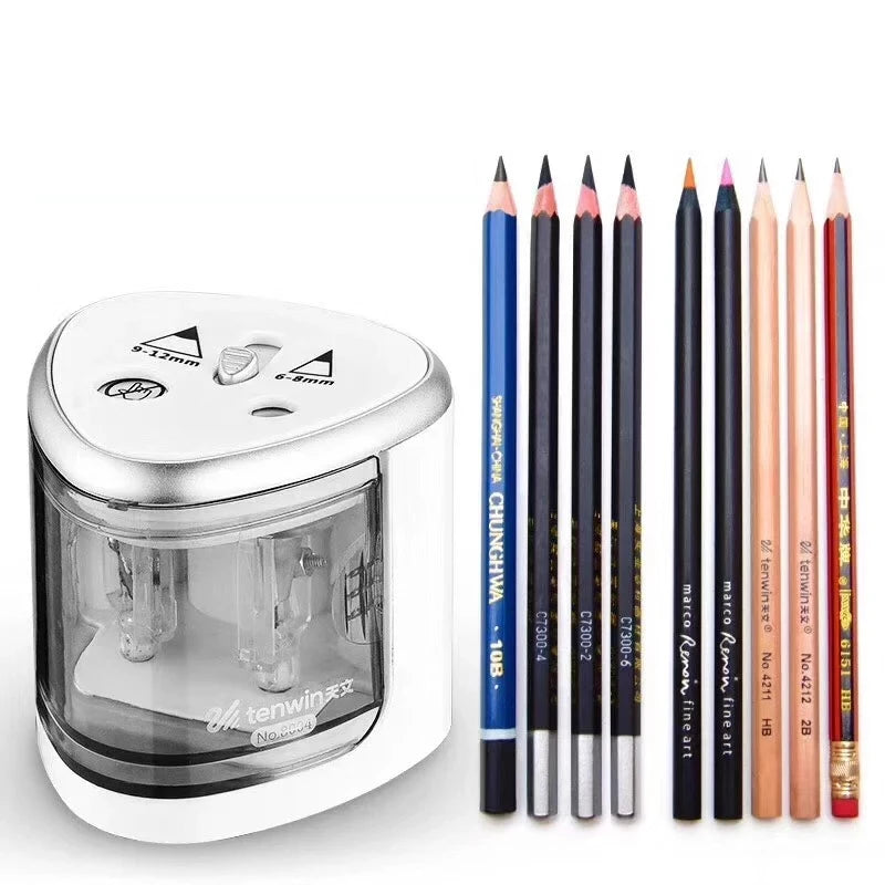 Tenwin Electric/Manual Pencil Sharpener & Posture Correction Pencils HB/2B Stationery Two-hole Automatic pencil sharpener 8004