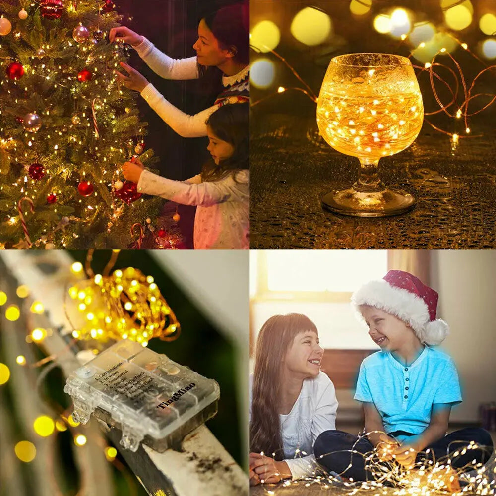 LED string 1M 3M 7M 8 Modes Waterproof Copper Wire Lights LED Fairy Lights Battery Operated Remote control Wedding Chrismas Gard