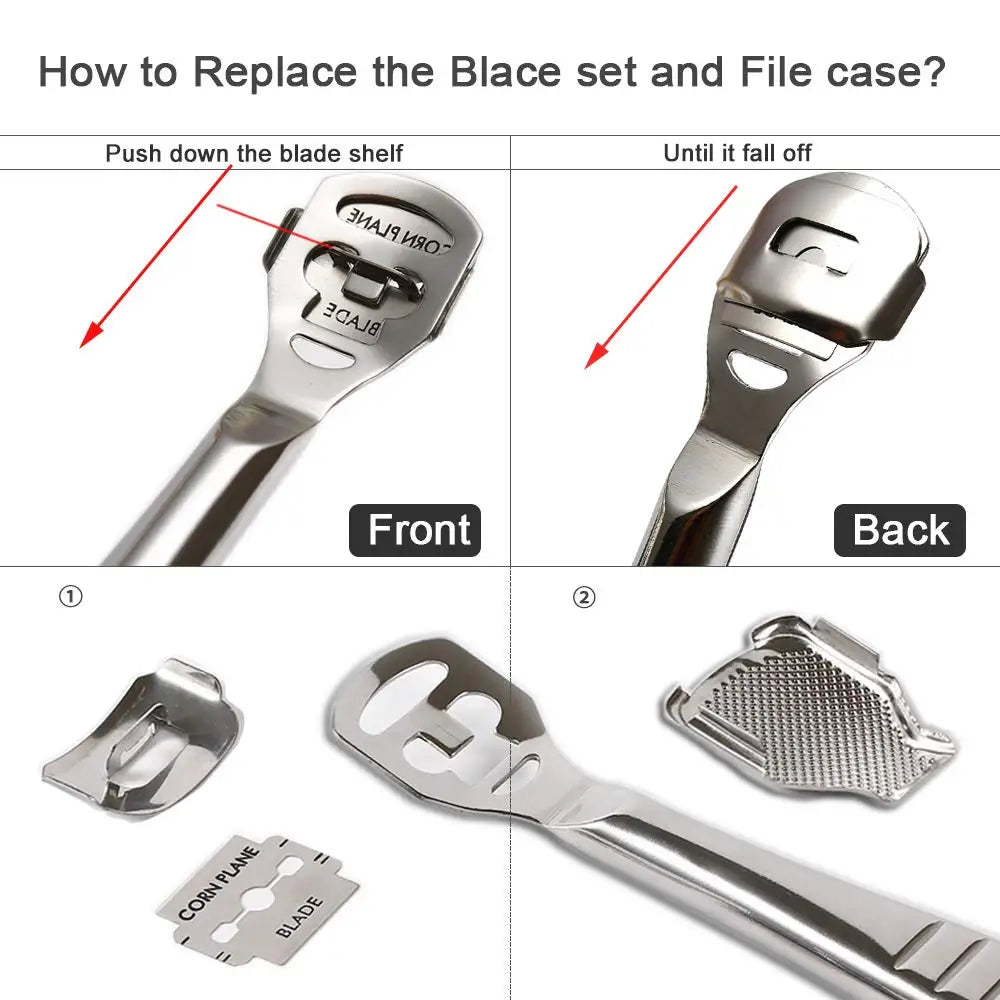 Fuß-Hornhautrasierer, Fersen-Hornhautentferner, Hand- und Fuß-Pediküre-Rasierwerkzeug, Rasierer, Edelstahlgriff, 10 Klingen, Fußpflege-Werkzeug