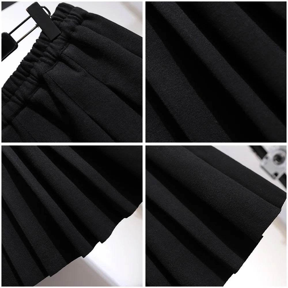 New Ladies Autumn Winter Plus Size Mini Skirt For Women Large A-line Black Gray Woolen Thick Pleated Skirts 3XL 4XL 5XL 6XL 7XL