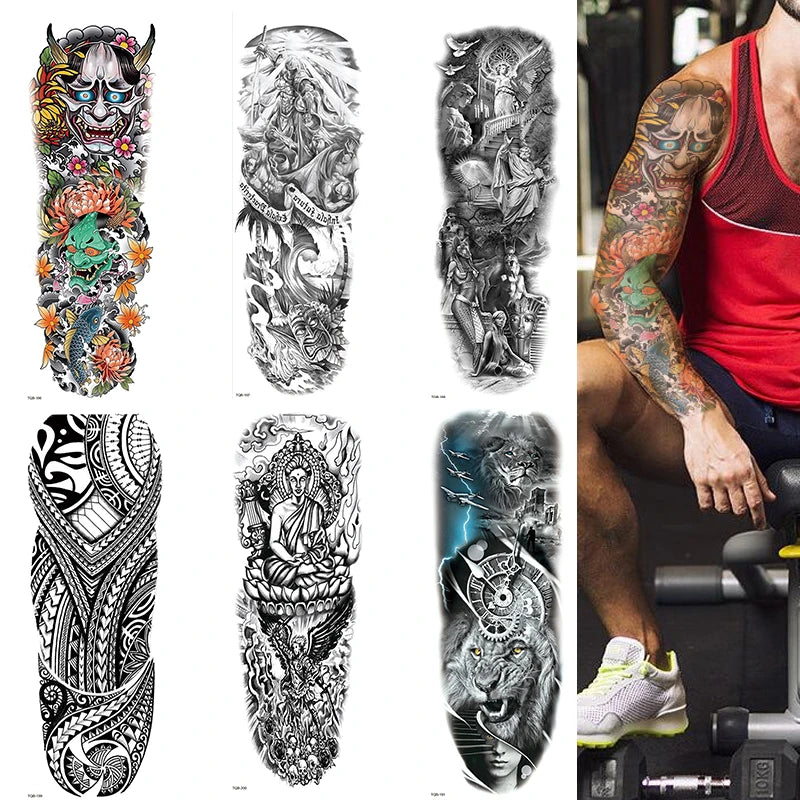 Polynesian Temporary Tattoo Sleeve Tribal Arm Waterproof Transfers Halloween Men