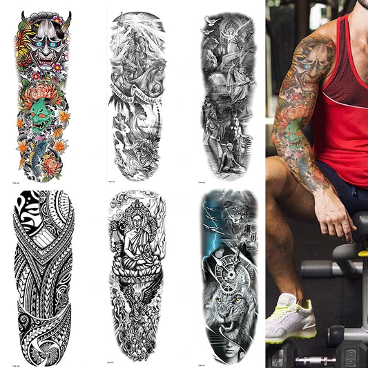 Polynesian Temporary Tattoo Sleeve Tribal Arm Waterproof Transfers Halloween Men