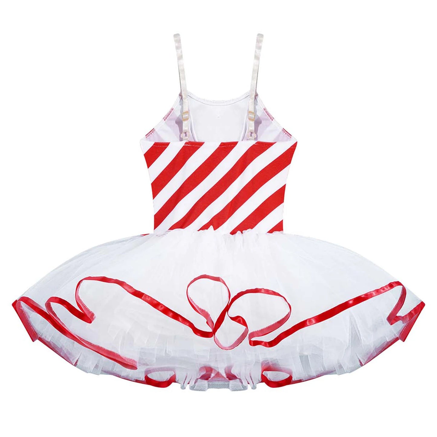 Kids Girls Candy Cane Striped Ballet Tutu Dance Dress Christmas Figure Skating Dance Costume for Carnival Cosplay Theme Party