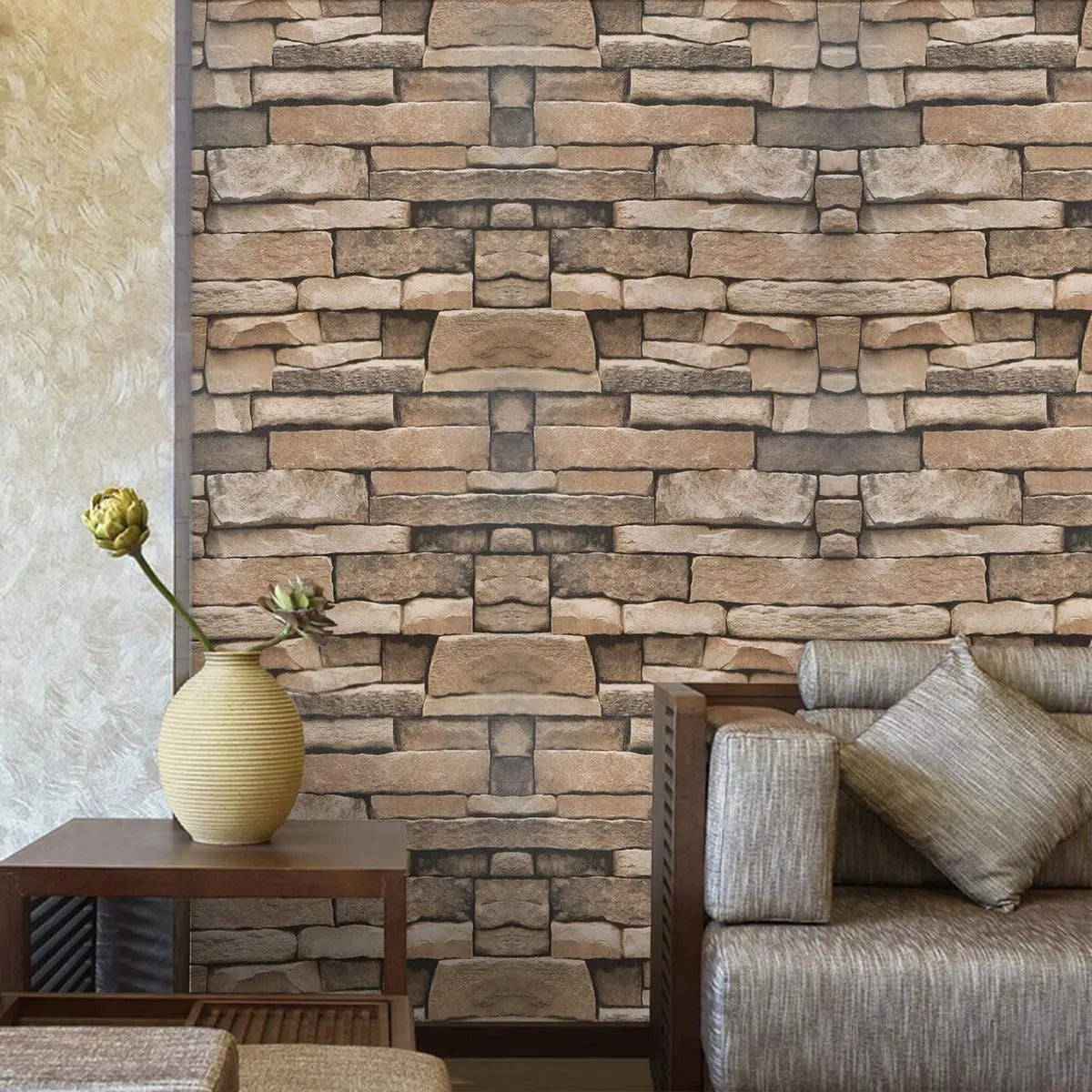 Stone Peel and Stick Contact Paper Faux Textured Stone Look Wallpaper Self Adhesive Removable Wall Covering for Livingroom