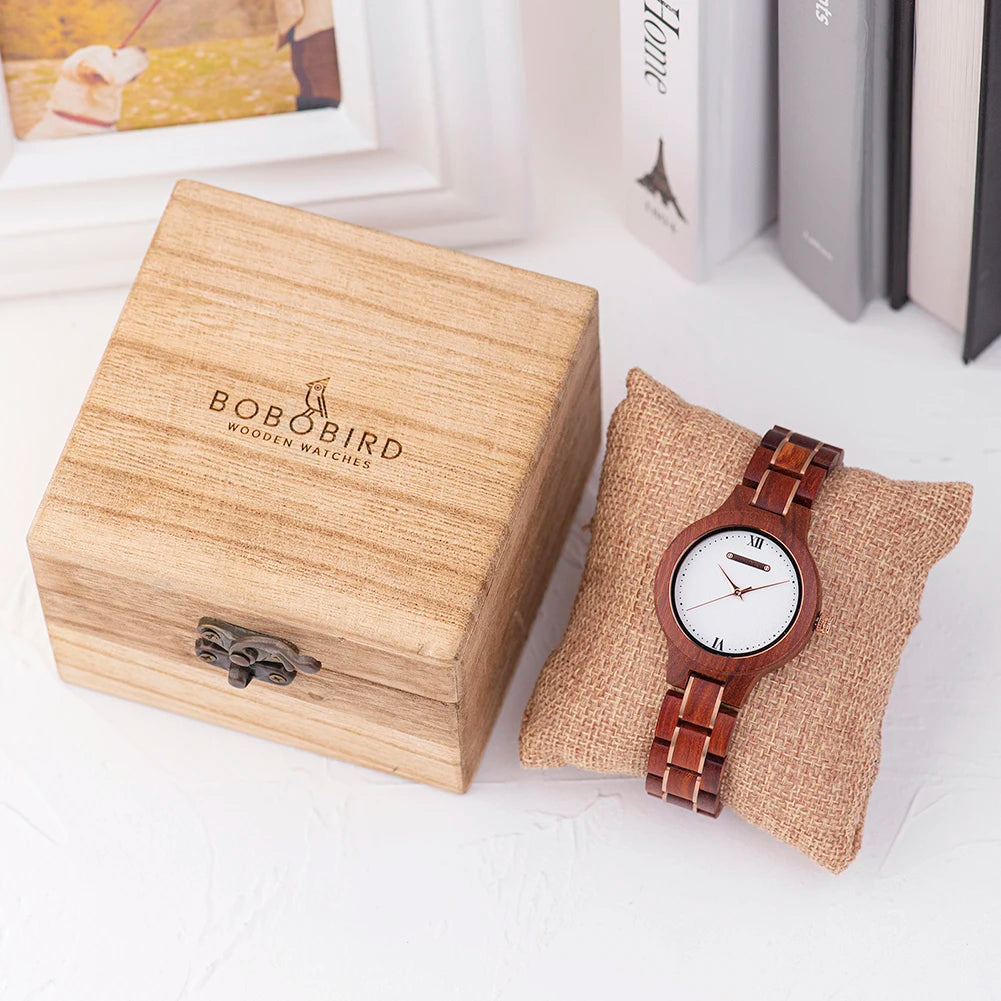 BOBO BIRD Women Watch Fashion Wooden Japanese Quartz Movement Wristwatch Luxury Red Sandalwood Timepiece Gift Box часы женские