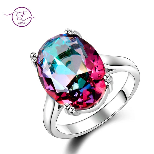 Mode frauen Schmuck S925 Silber Ring Mystic Feuer Regenbogen Topaz Ringe Förderung Elegante Hochzeit Schmuck anillos Party Geschenk