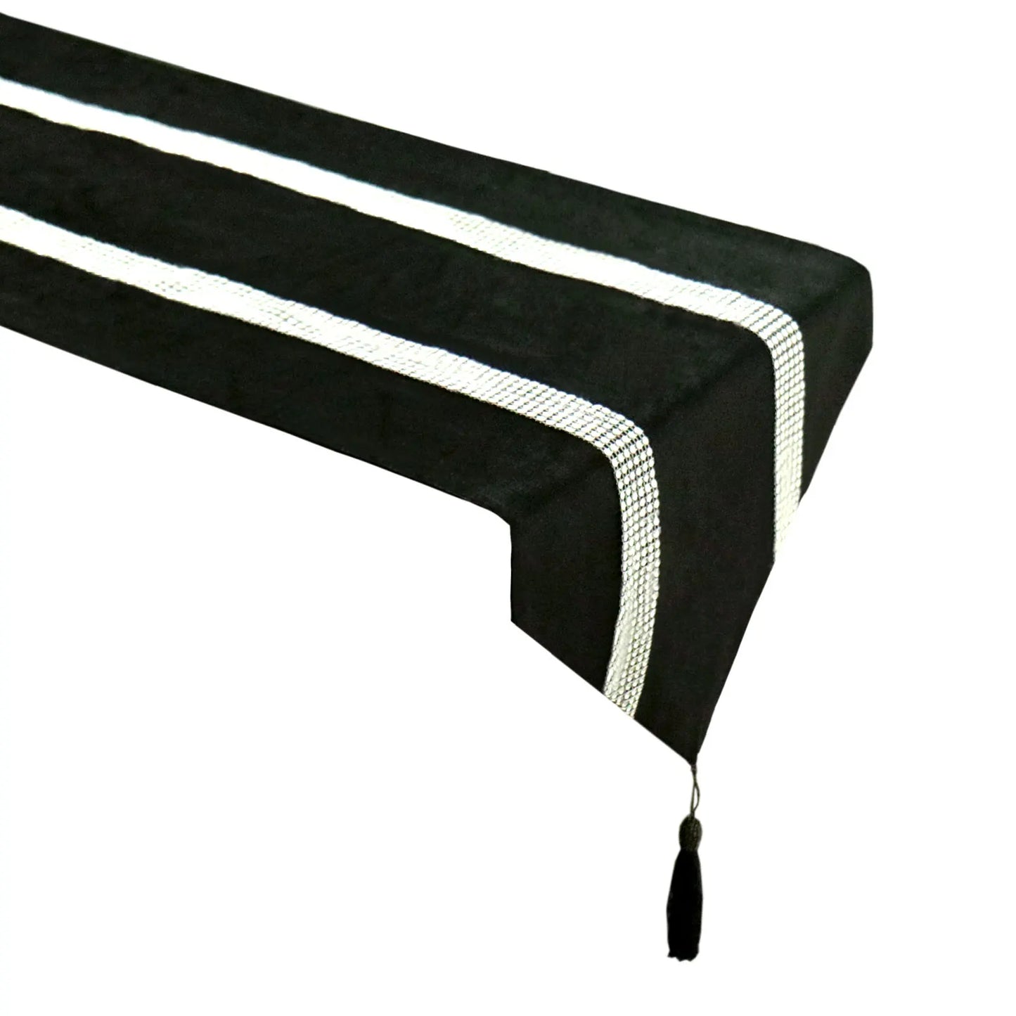 32 X 250cm Black Table Runner with Tassels for Dining Table Wedding Party Christmas Diamond Cabinet Cover Velvet Bed Runner