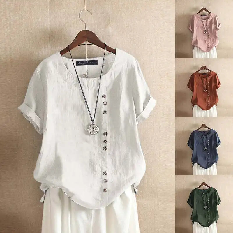 Elegant Cotton Tops Women's Summer Blouse 2023 ZANZEA Casual Long Sleeve Shirts Female O Neck Button Blusas  Tunic