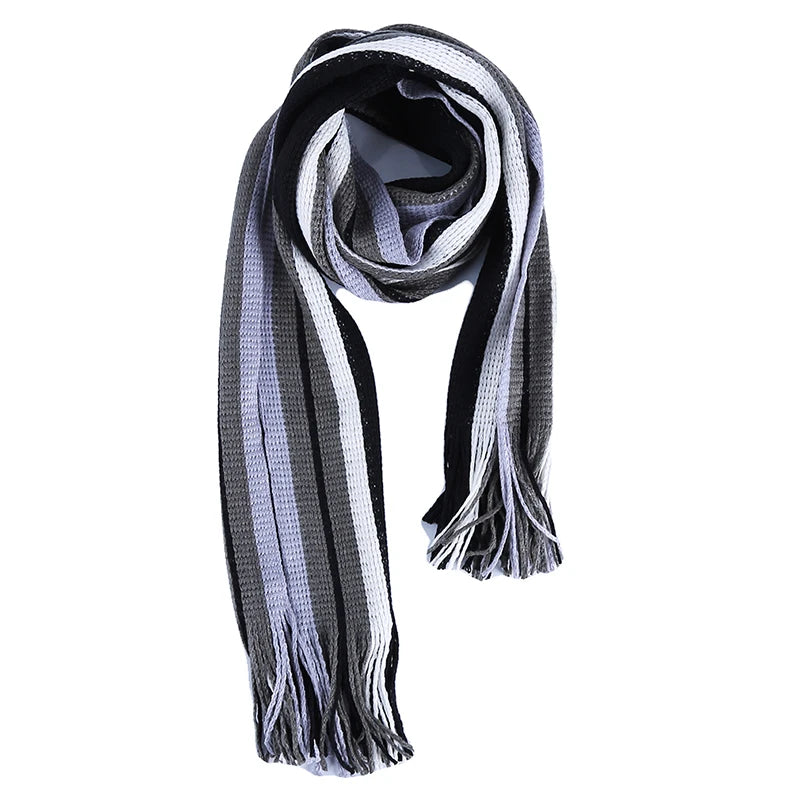 Men Youth Fashion Striped Scarf Autumn Winter Warm Cashmere Knit Scarf Wool Scarf Wool Soft Wrap Shawl