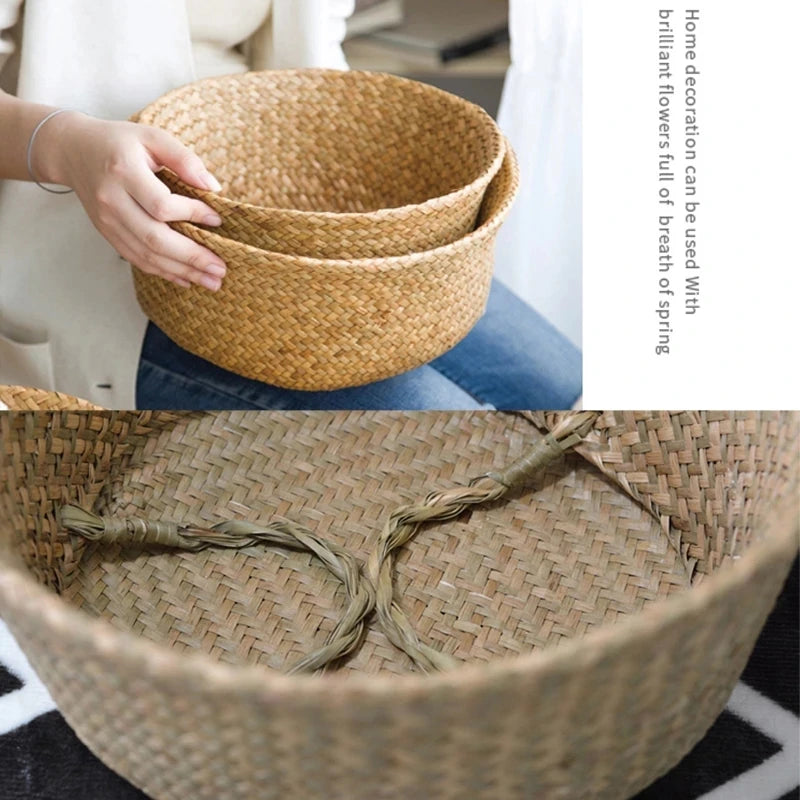 Zerolife Seaweed Wicker Basket Rattan Hanging Flower Pot Dirty Clothes Basket Storage Basket Cesta Mimbre Basket Picnic Basket