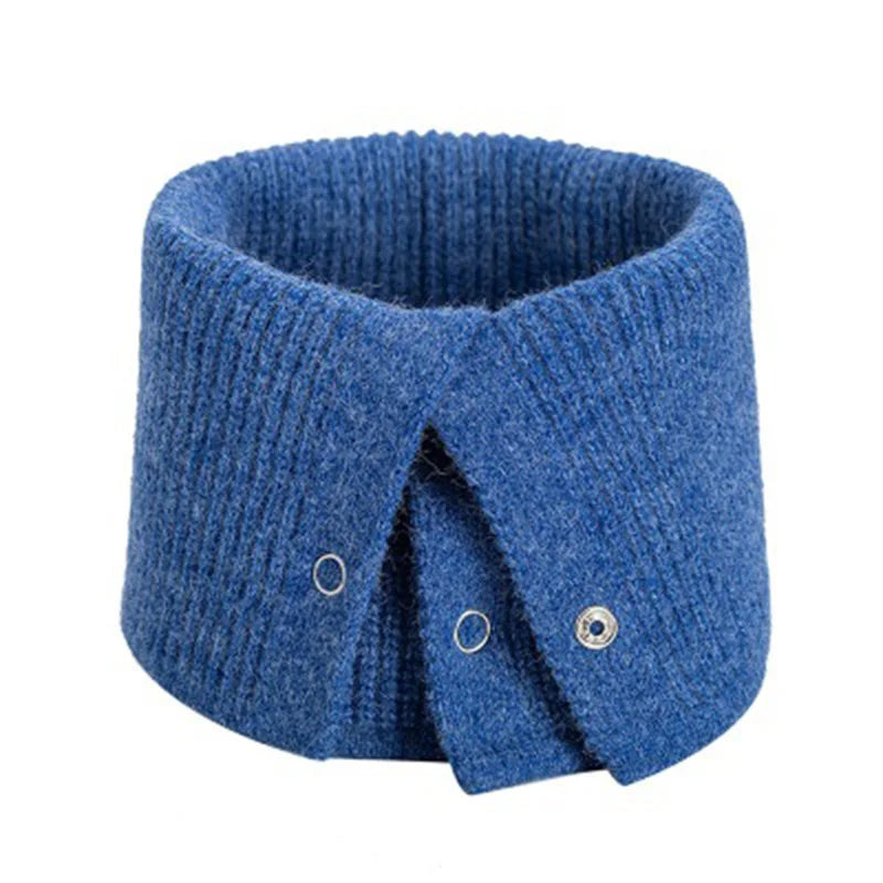 Winter Wool Knit Button Warm Scarf Female Cashmere Stretch Thick Collar Neck Guard Scarves Women Windproof Cycling Pullover O41