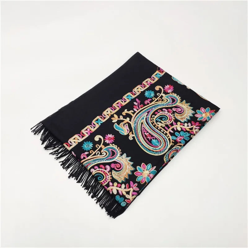 2023 Winter Women Embroidery Cashmere Scarf Paisley Pashmina Shawl Ladies Warm Blanket Scarves National Fringed Foulard Wraps