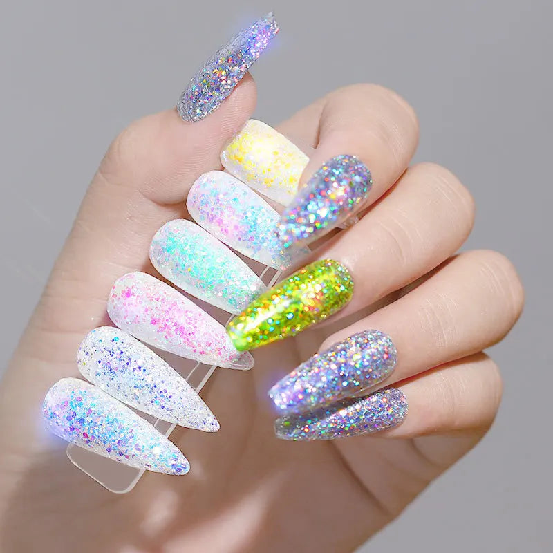 12 teile/satz Nagel Glitter Pulver Staub Schillernden Flocken Pailletten Gold Silber Super Glänzende Paillette Nail art Maniküre Dekorationen