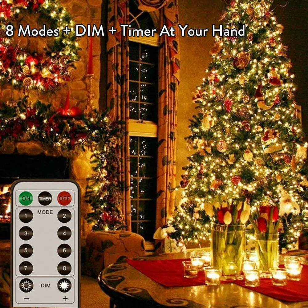 LED string 1M 3M 7M 8 Modes Waterproof Copper Wire Lights LED Fairy Lights Battery Operated Remote control Wedding Chrismas Gard