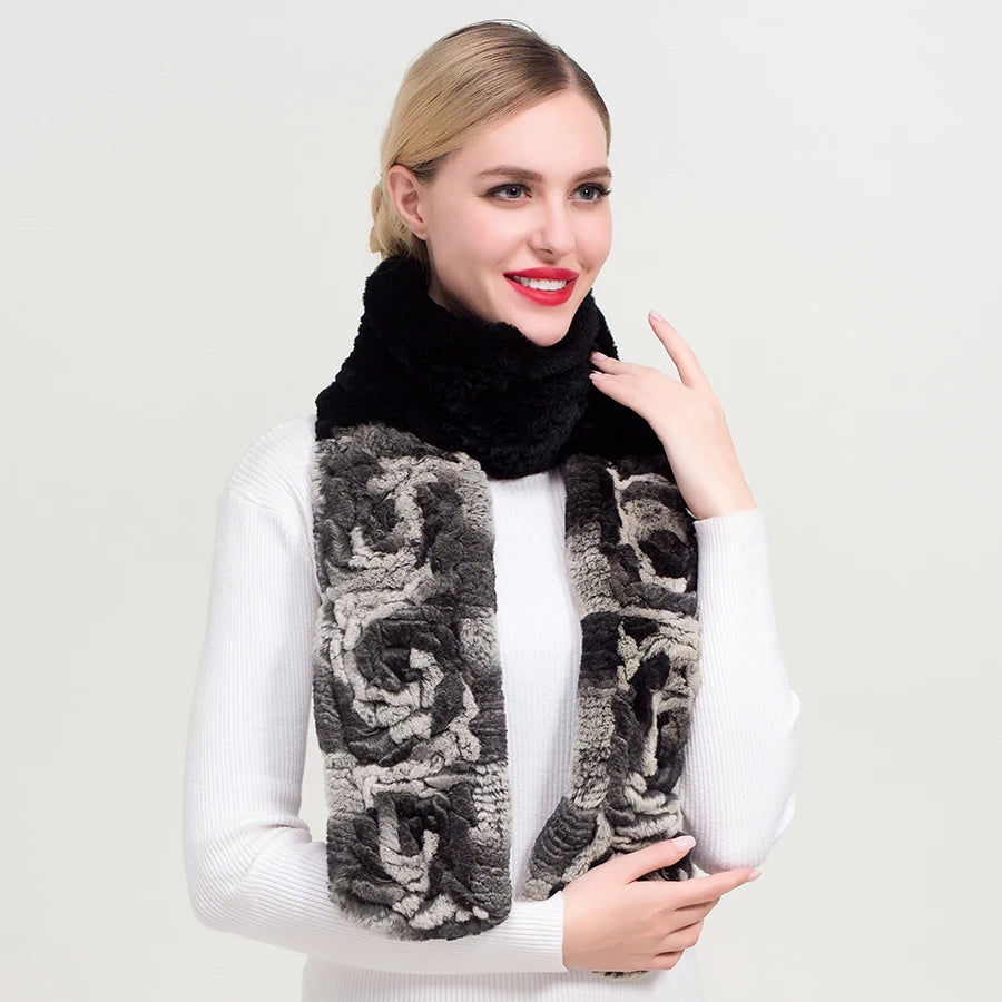 ZDFURS* 2019 new Women Luxury Long rex Rabbit Fur Scarf Winter Keep Warm Natural Fur Muffler New Arrival scarves