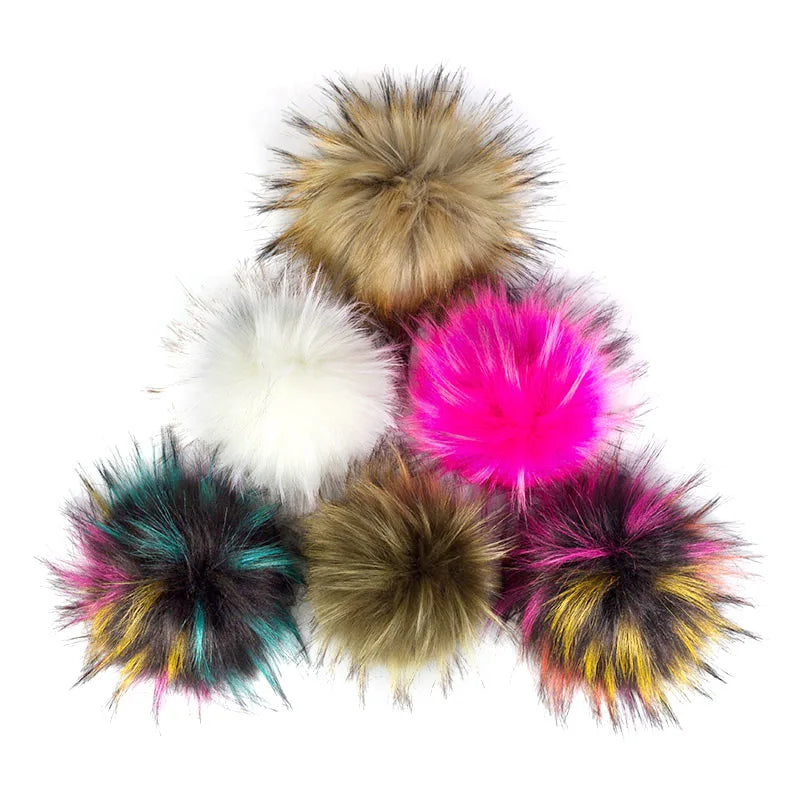 Geebro 15 CM Handmade DIY Hairball Hat Beanie Balls Faux Fur Pom Pom Wool Ball With Buckle Bags Accessories Female Winter Caps