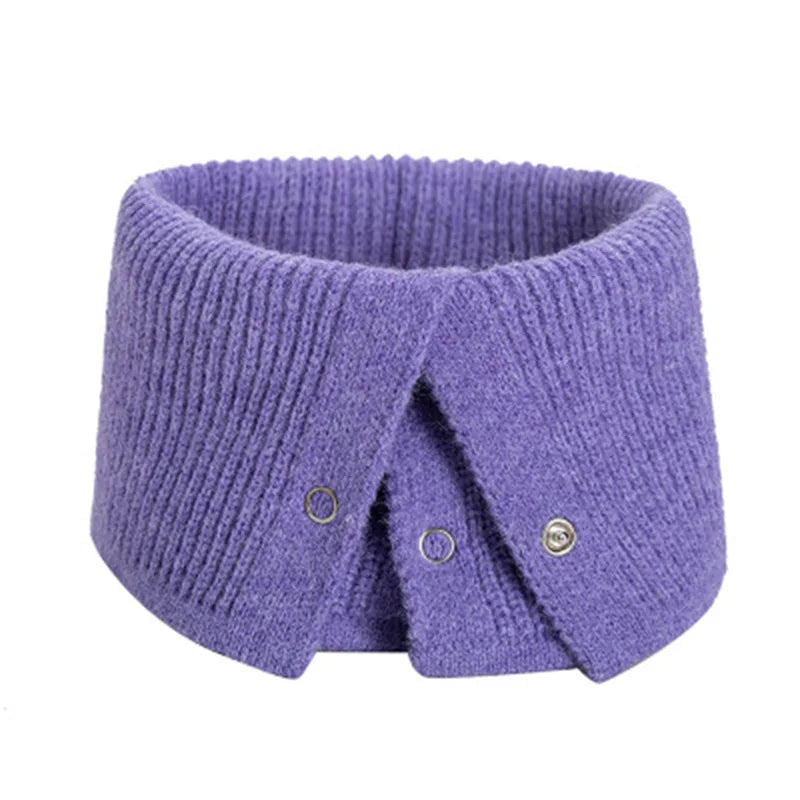 Winter Wool Knit Button Warm Scarf Female Cashmere Stretch Thick Collar Neck Guard Scarves Women Windproof Cycling Pullover O41