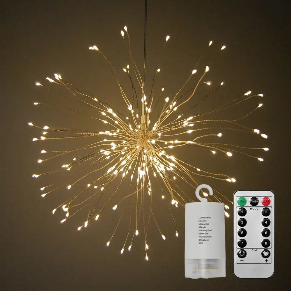 LED Starburst Fairy String Lights Battery Solar Powered Gerlyanda Remote Control Garland Outdoor Christmas Firework Decoration