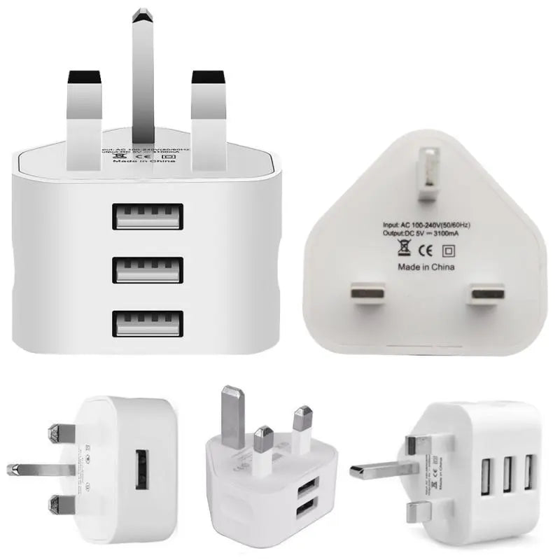 Wtyczka brytyjska 3-pinowa przejściówka do ładowarki ściennej z portami USB 1/2/3 ładująca dla iPhone'a Samsung Xiaomi ładowarka ładująca 110 V-220 V