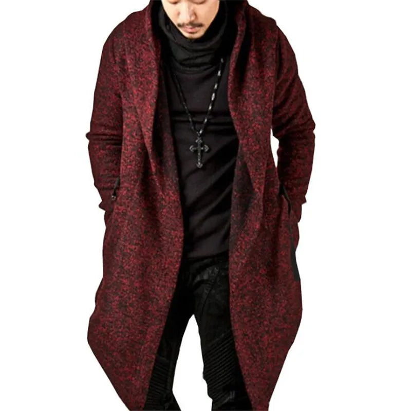 Men's hooded trench coat  autumn winter fashion irregular hem solid color punk long sleeve men's personality Slim jacket