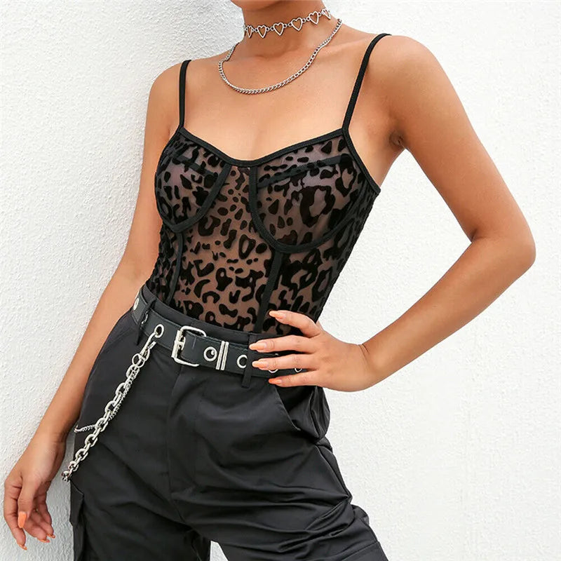 Sexy Bodysuit Frauen Leopard Blumenstickerei Aushöhlen Spitze Skinny Bodysuit Schwarz SML Jumpsuit Sommer Overalls Femme