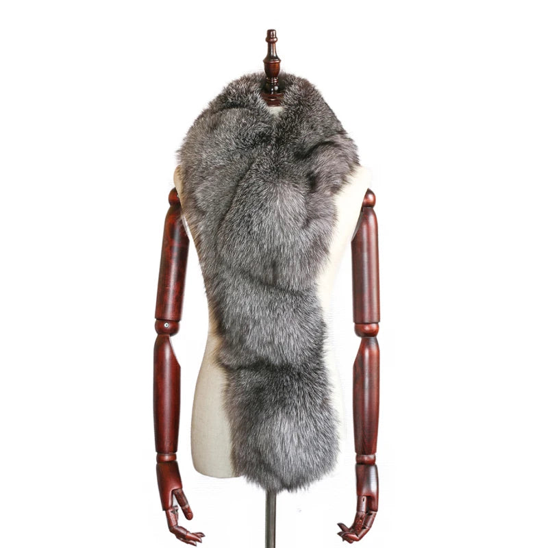 Real fox fur collar scarf Natural color silver fox shawl Fashion wild fox fur collar scarfs fox whole skin made scarf 8 color