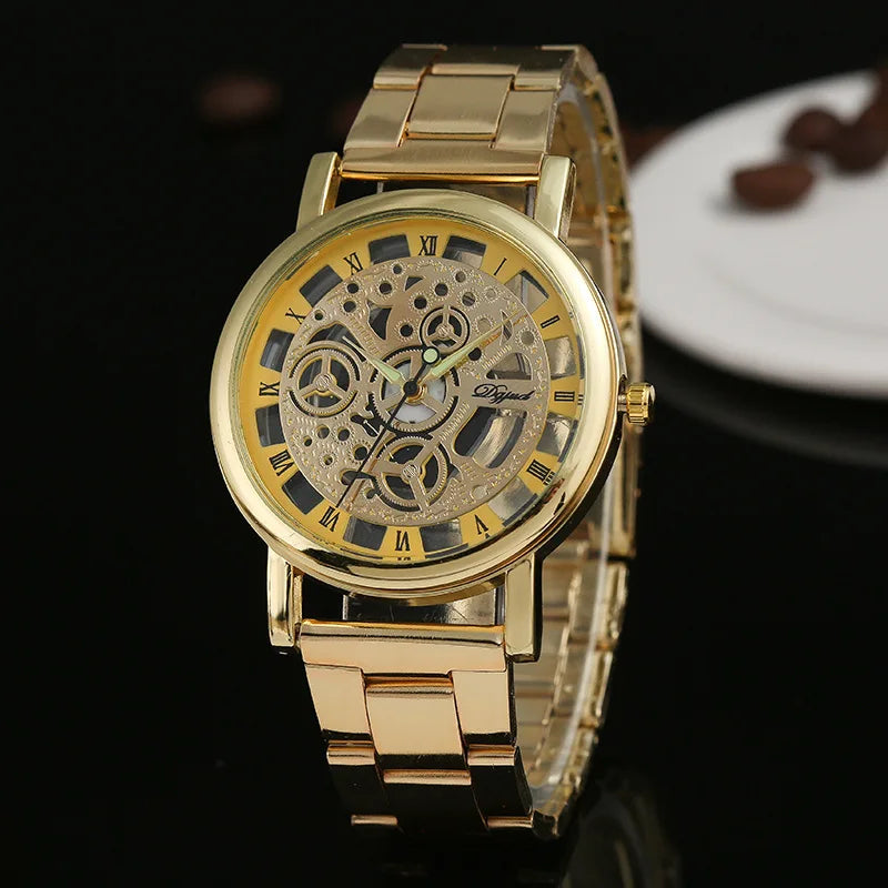 Creative Design Men Watches Luxury Gold Watches Fashion Hollow Transparent Watches Stainless Steel Mens Watches reloj hombre