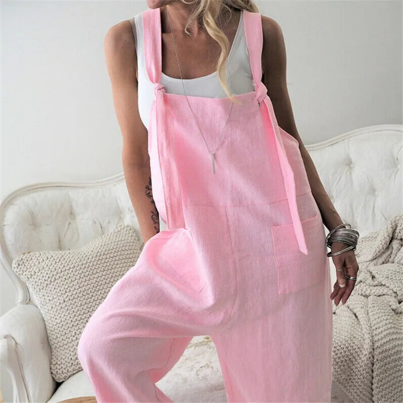 Women Dungarees Harem Strap Pants Loose Jumpsuit Baggy Trousers Overalls Bib Pants Bodysuit Ladies Casual Cotton Linen Jumpsuit