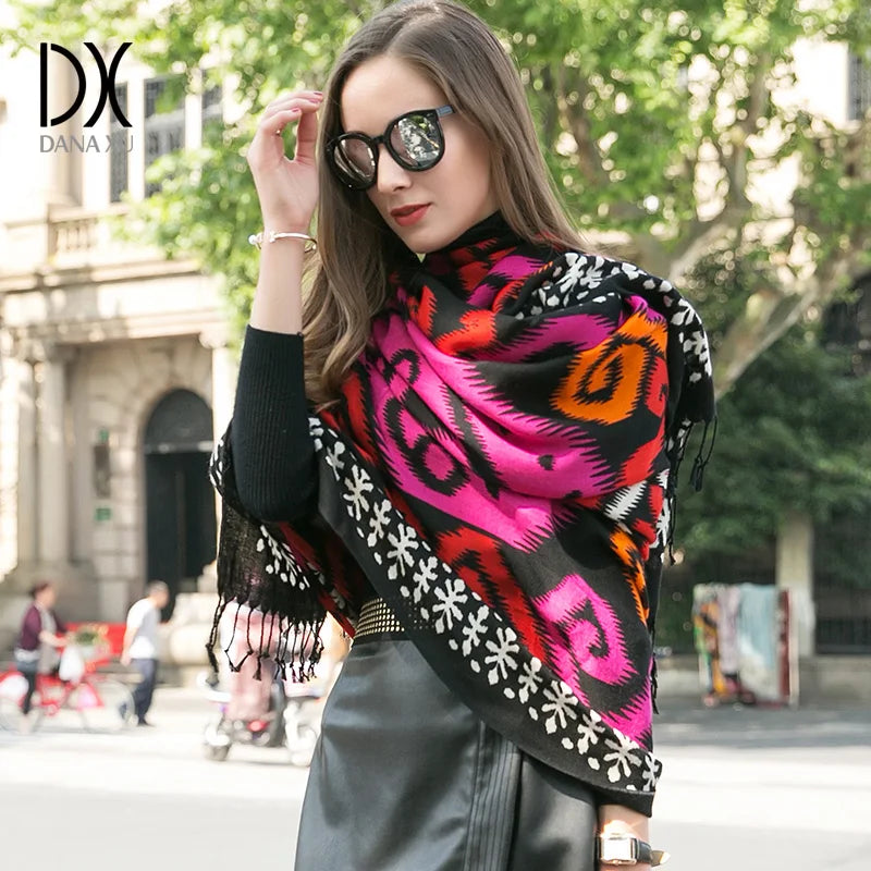 Fashion Scarves and Shawls Women Luxury Brand Large Pashmina Warm Wool Winter Poncho Blanket Shawl Cashmere Hijabs Wrap 2017