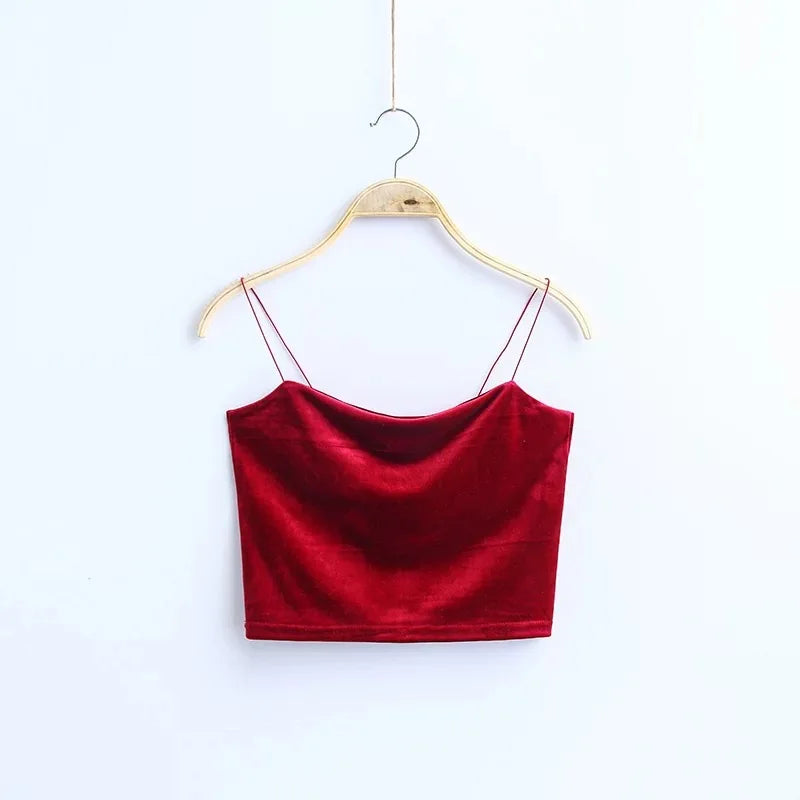 Bustier aus rosa Samt: Koreanische Streetwear aus Cord, einfarbiges Unterhemd. Sexy bauchfreies Bralette-Top aus goldenem Samt mit Krawatte.