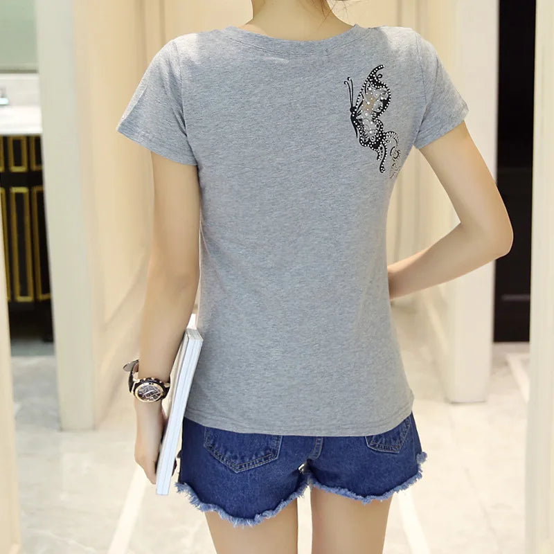 Summer T-shirt Women Casual Lady Top Tees Cotton White Tshirt Female Brand Clothing T Shirt Top Tee