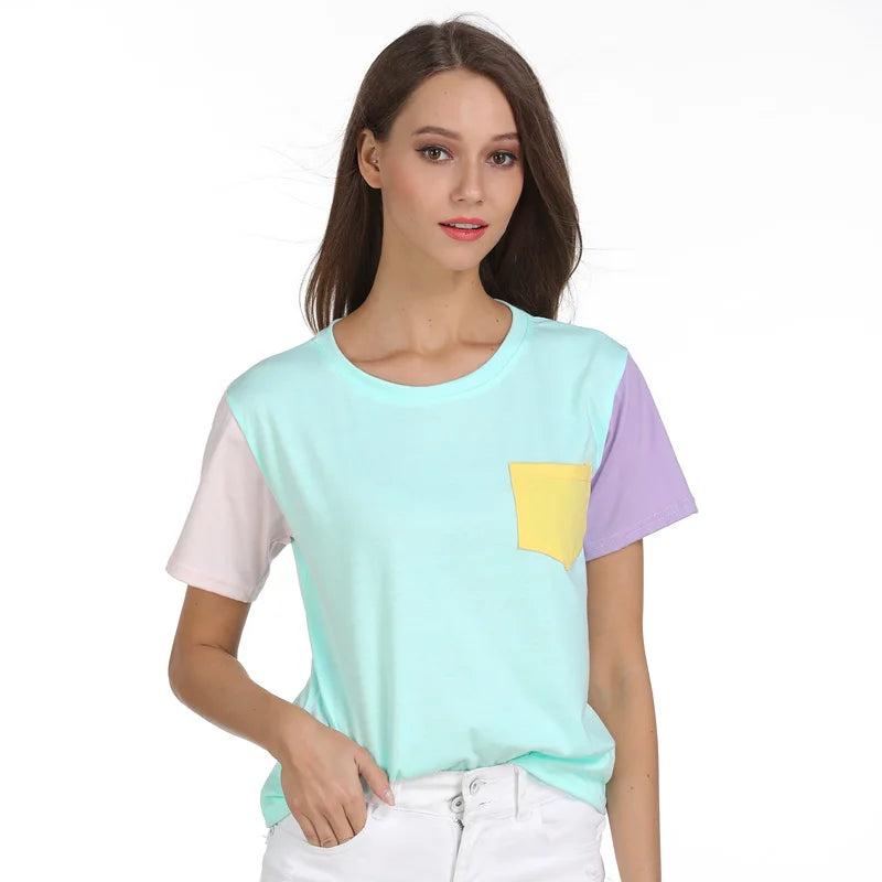 Harajuku Kpop Exo Tee: Casual Short Sleeve O-Neck Patchwork Shirt. Perfect summer bottoming top.