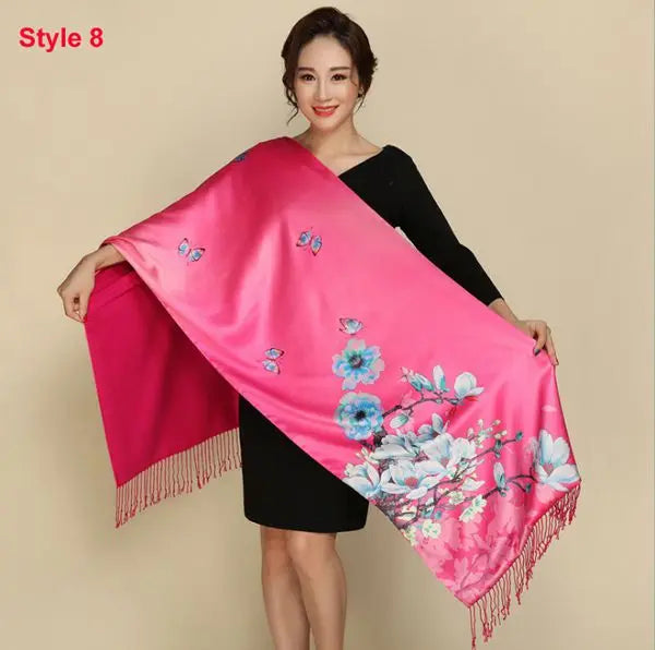 Silk scarf Silk Satin Long Scarf Luxury Brand Women Double Side satin shawl Female high Quality Print hijab foulard winter sc