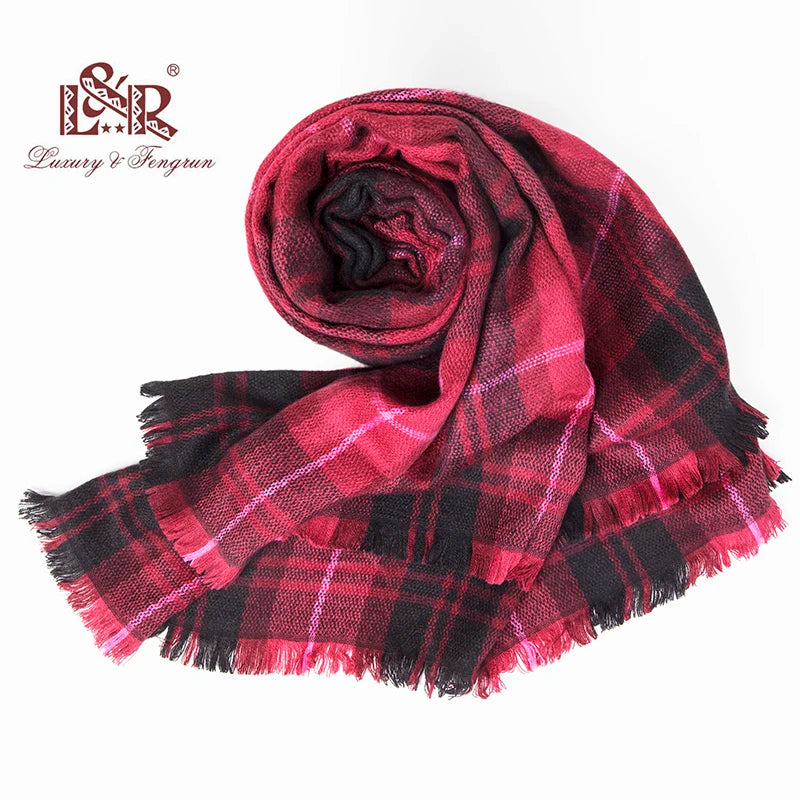 2022 Winter Female Cashmere Scarf Women Plaid Scarf Women Soft Wool Poncho Scarves Foulard Femme Shawl Pashmina Blanket Excharpe