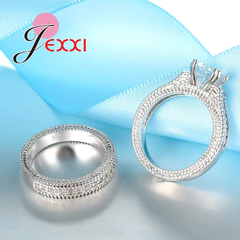 925 gestempelt Silber Nadel Ring Sets 2 PCS Bijoux Voll Afrikanische AAA Kristall Herz Stein Ringe Romantische Hochzeit Beste Chioce