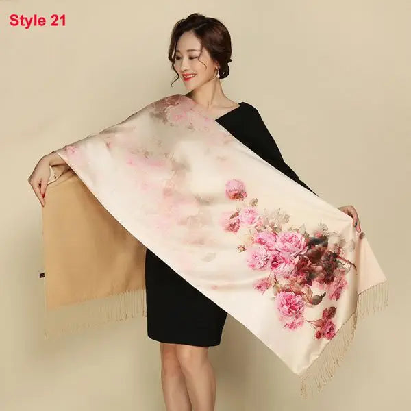 Silk scarf Silk Satin Long Scarf Luxury Brand Women Double Side satin shawl Female high Quality Print hijab foulard winter sc