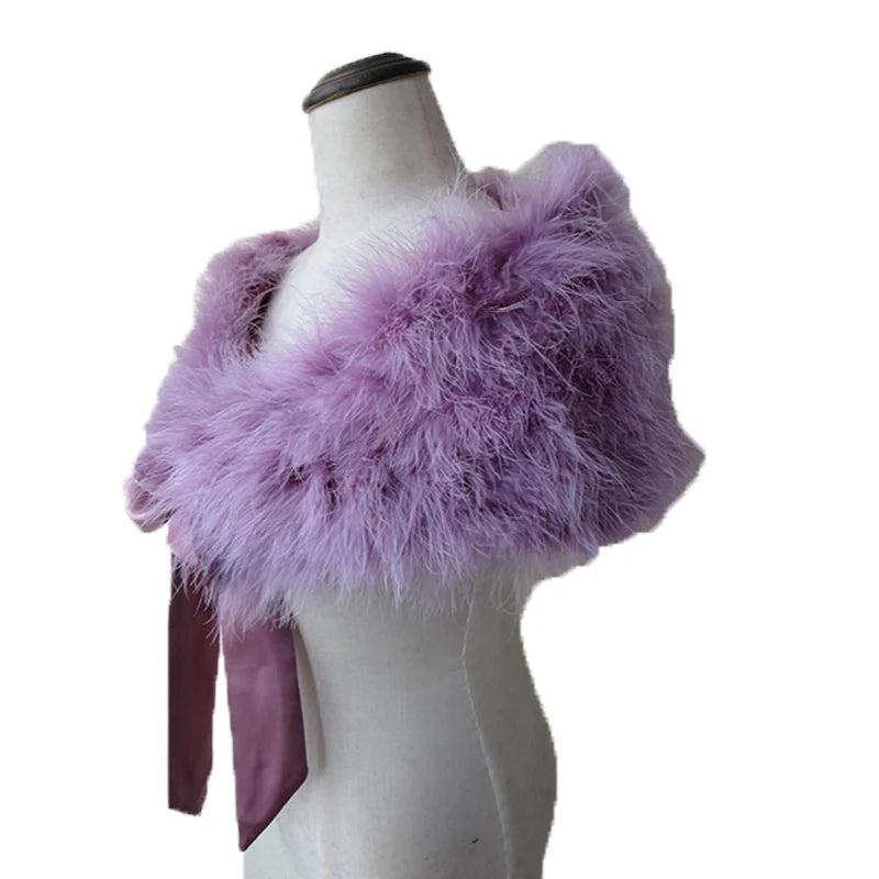 Women's Real Ostrich Feather Fur Shawl Wraps Female Wedding Party Cape Warm Scarf Purple GRAY