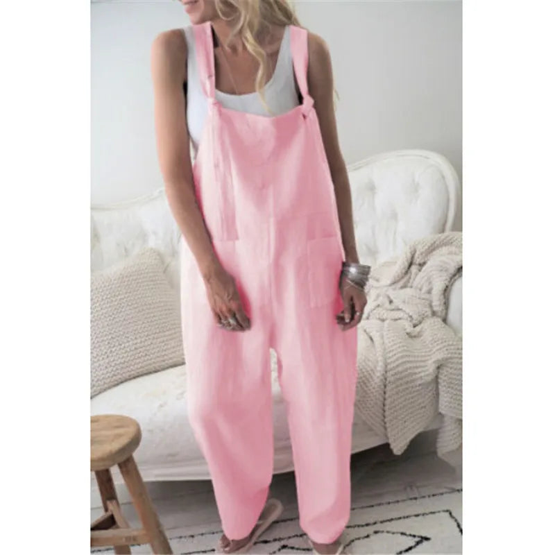 Women Dungarees Harem Strap Pants Loose Jumpsuit Baggy Trousers Overalls Bib Pants Bodysuit Ladies Casual Cotton Linen Jumpsuit