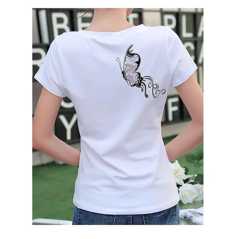 Summer T-shirt Women Casual Lady Top Tees Cotton White Tshirt Female Brand Clothing T Shirt Top Tee