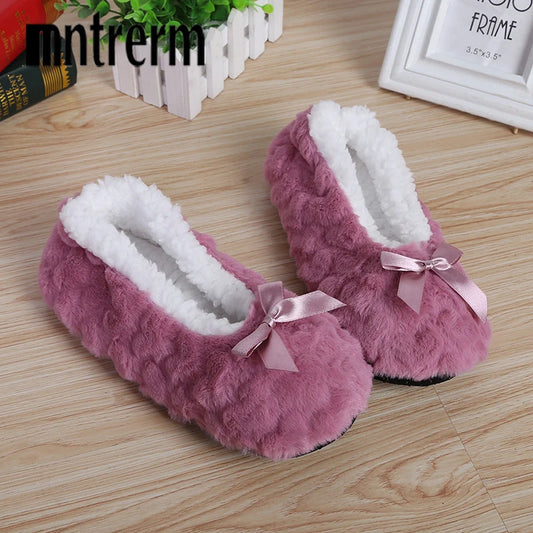 Mntrerm New Cute 2023 Indoor Home Slippers Warm Soft Plush Slippers Non-slip Indoor Fur Slippers Solid Color Cute Women Shoes