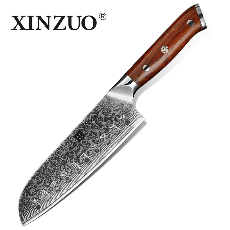 XINZUO 1PCS or 3PCS Kitchen Knife Sets Japanese Forged Damascus Steel Chef Santoku Knives Stainless Steel Rosewood Handle