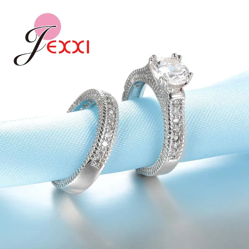 925 gestempelt Silber Nadel Ring Sets 2 PCS Bijoux Voll Afrikanische AAA Kristall Herz Stein Ringe Romantische Hochzeit Beste Chioce