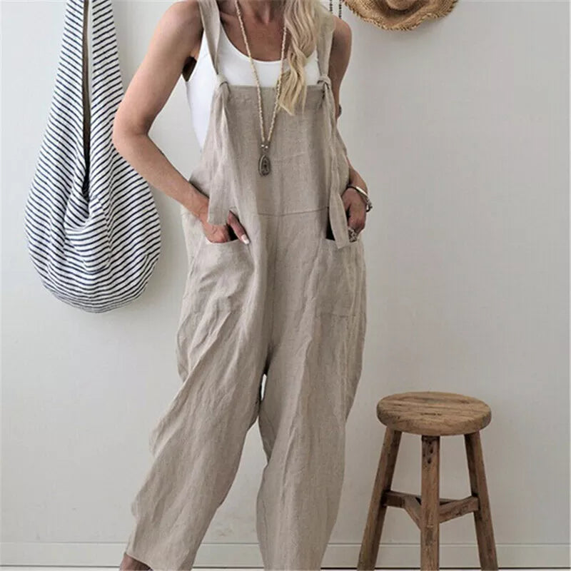 Damen Latzhose Haremshose Trägerhose Lockerer Jumpsuit Baggy Hose Overalls Trägerhose Bodysuit Damen Lässiger Baumwoll Leinen Jumpsuit