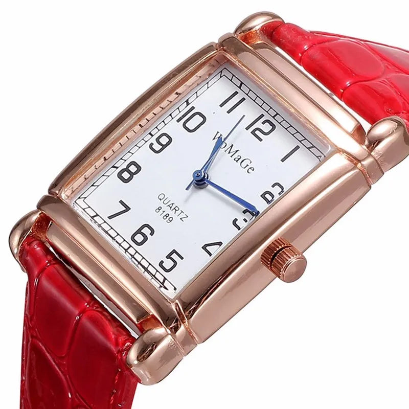 Luxury Rectangle Red Leather Watch Women Fashion Quartz Wrist Watches Top Brand Casual Dress Ladies Watch Clock Reloj Mujer 2023